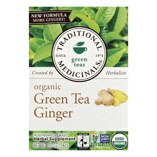 Traditional Medicinals Wrapped Bags Ginger Organic Green Tea, 16 Ea (pack Of 6)