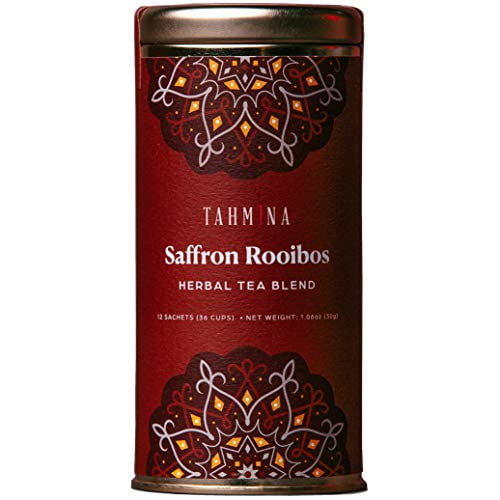 Tahmina Saffron Rooibos Tea: South African Herbal Tea Blend With Afghan Saffron, Decaffeinated Tea, 12 Biodegradable Pyramid Tea Bags, Makes 36 Cups Of Tea