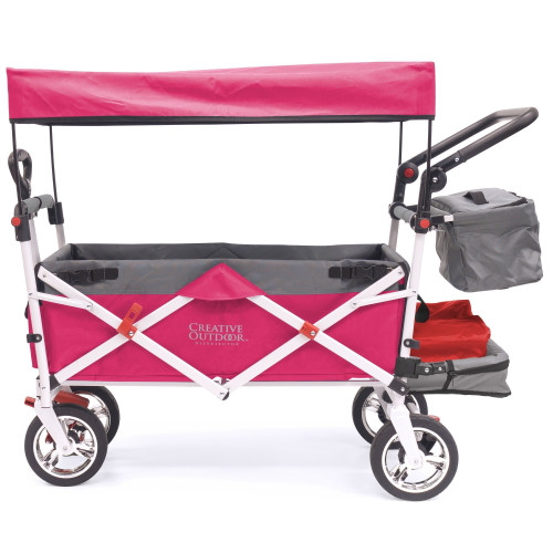 Creative Outdoor Products Push Pull Silver Series Plus Folding Wagon Stroller With Canopy-pink