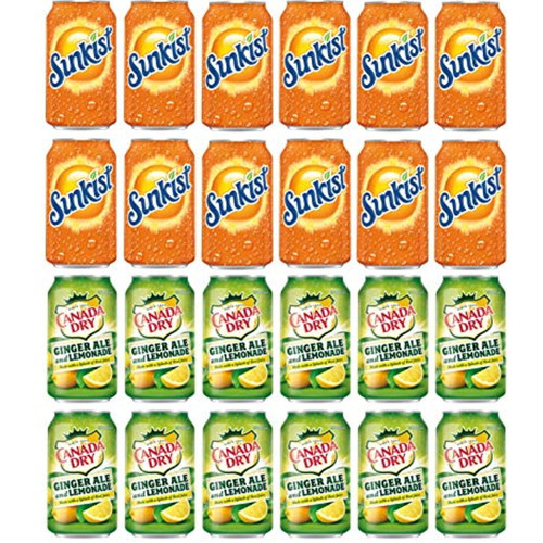 Luv-box Variety Soda Pack , Pack Of 24 , 12 Fl Oz , Sunkist Orange Soda , Canada Dry Ginger Ale And Lemonade