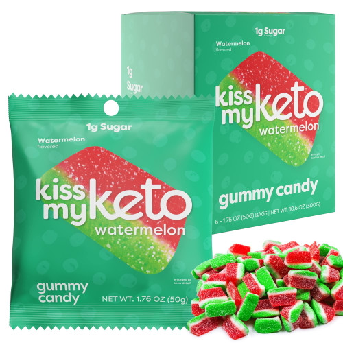 Kiss My Keto Candy Watermelon Keto Gummies — Low Sugar, Vegan Candy, Plant-based Snack, Low Carb Sweets | Naturally Flavored Keto Snack, Low Calorie Candy (6-pack)