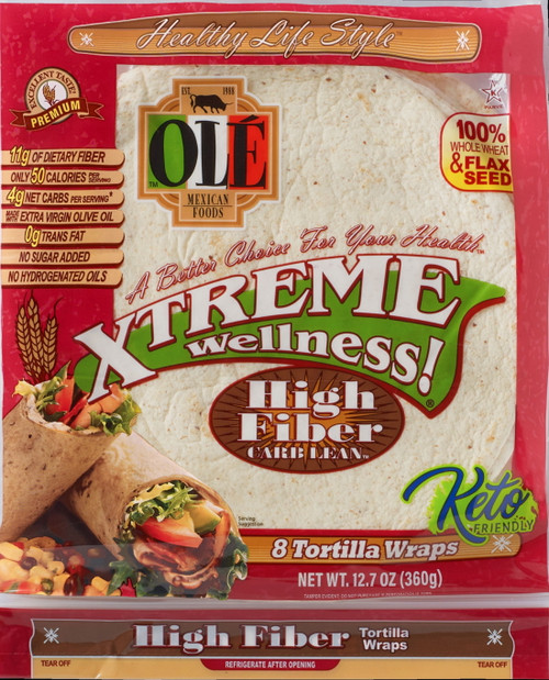 Olé Mexican Foods Xtreme Wellness! High Fiber Carb Lean Tortilla Wraps, 8 Count, 12.7 Oz