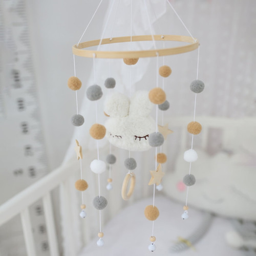 Lohuatrd Bed Bell Cartoon Rabbit Head Sturdy Frame Baby Crib Mobile Rattle Photography Prop