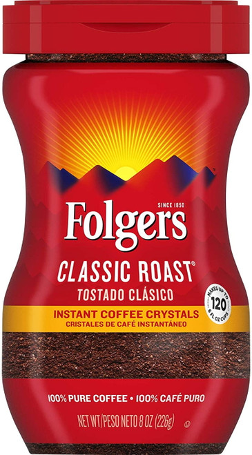Folgers Classic Roast Instant Coffee Crystals, 8 Ounces