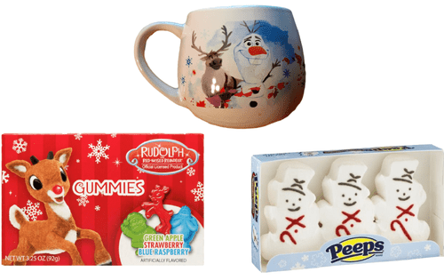 Holiday Gift Frozen 2 Olaf Coffee Mug, Bonus: Rudolph The Red Nosed Reindeer And Peeps Snowman Marshmallow