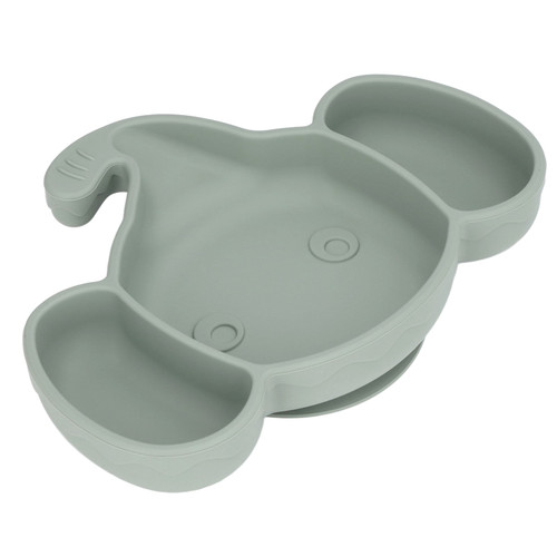 Baby Suction Plate, Safe Odorless Silicone Material Elephant Suction Plate Self Feeding Elephant Shape  For Home Green