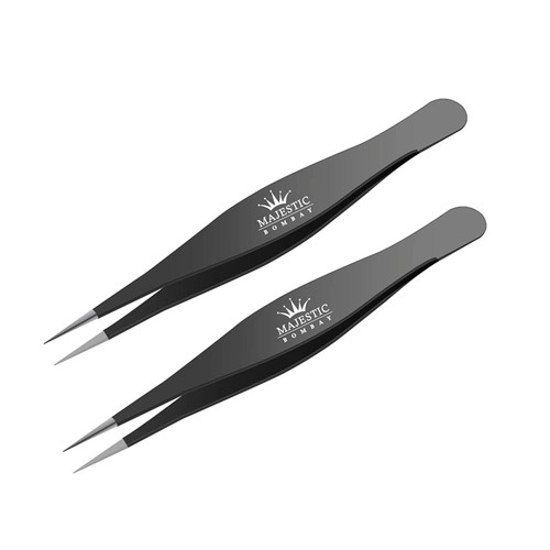Surgical Tweezers For Ingrown Hair - Precision Sharp Needle Nose Pointed Tweezers For Splinters, Ticks & Glass Removal - Best For Eyebrow Hair, Facial Hair Removal (2 Pack Pointed, Black)