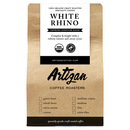 100% Organic Espresso Blend - Medium Dark Roast - White Rhino Signature Blend - Usda Certified Organic - Whole Bean - Roasted In Miami, Fl (10oz)