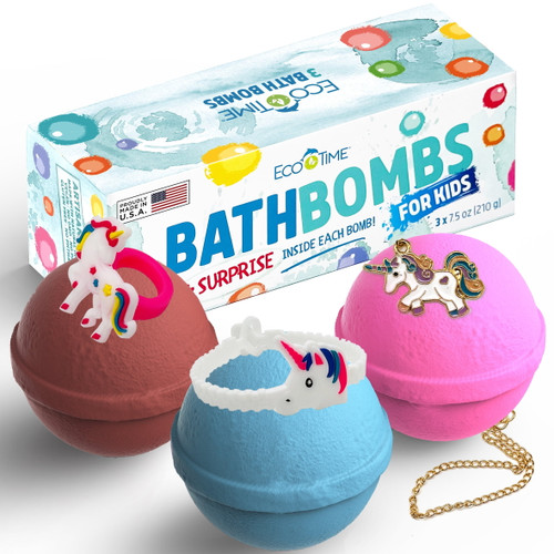 Handmade Bath Bombs For Boys With Unicorn Set Inside ● 3x 7.5oz Extra Large Kids Bubble Bath Fizzies Made In Usa