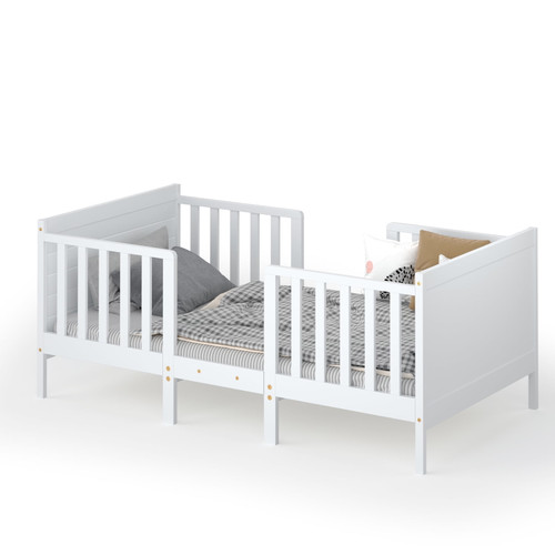 Topbuy 2-in-1 Convertible Kids Furniture Bed Toddler Crib With 2 Side Safety Guardrails White