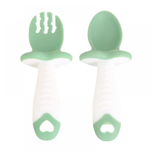 Baby Spoons And Forks Set With Storage Box Infant Toddler Baby Training Spoons Self Feeding 6+ Months First，bpa Free，green