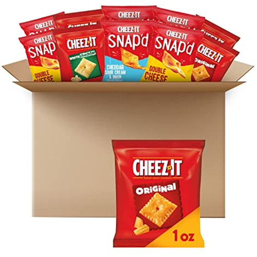 Cheez-it Baked Snack Cheese Crackers, 4 Flavor Variety Pack, School Lunch Snacks, Single Serve Bag (42 Bags)