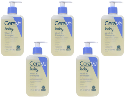 5 Pack Cerave Baby Wash & Shampoo With Essential Ceramides & Vitamins 8 Oz Each