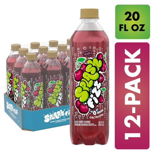Splash Fizz, Black Cherry Flavor Sparkling Water Beverage, 20 Fl Oz Plastic Bottles (12 Count)