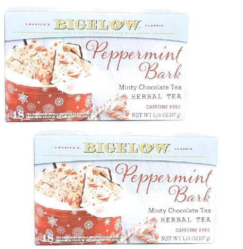 Bigelow Peppermint Bark Minty Chocolate Tea Herbal Tea, 18 Count Boxes (pack Of 2)