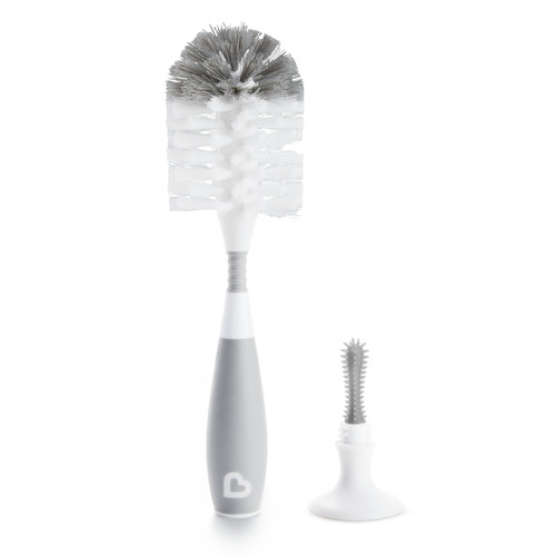 Munchkin Bristle Bottle Brush, Includes Suction Cup Base And Bonus Rubber Nipple, Grey