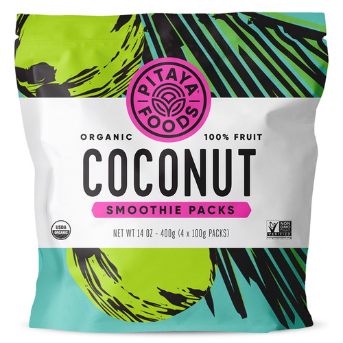 Pitaya Foods Frozen Organic Coconut Fruit Smoothie Mix Packs, 14 Oz, 4 Pk