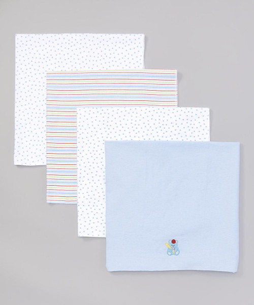 Spasilk Receiving Baby Blanket, 100% Cotton Flannel Blanket, Pack Of 4, Blue Bear