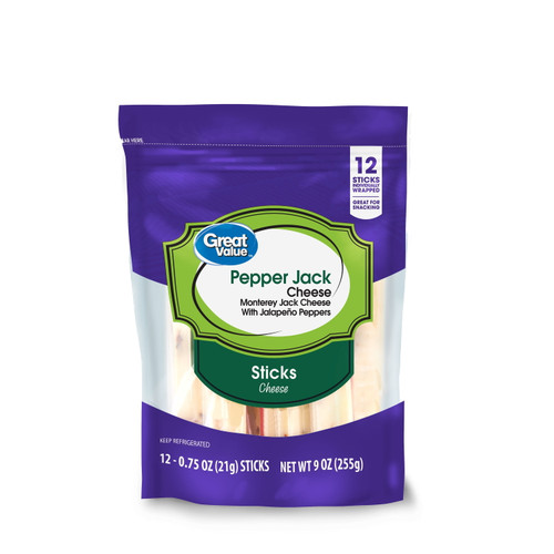 Great Value Pepper Jack Cheese Sticks, 9 Oz, 12 Count