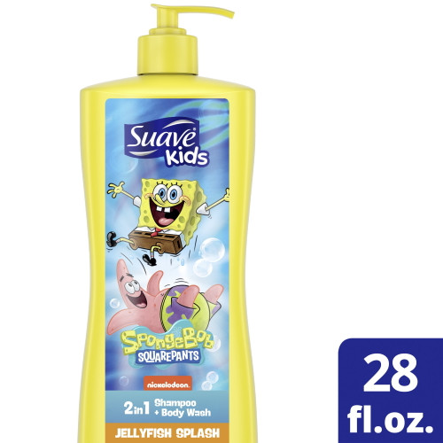 Suave Spongebob Squarepants Scalp Care Kids 2-in-1 Shampoo & Body Wash With Fresh Jellyfish Blast & Peaches, 28 Fl Oz