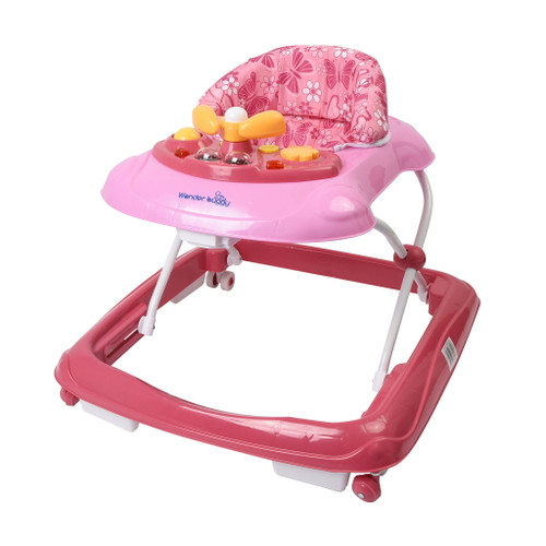 Wonderbuggy Baby Walker, Fold Activity Walkers Helper With Adjustable Height And Removable Toy Tray For Baby - Pink