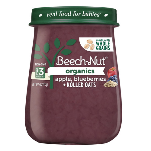 Beech-nut Organics Breakfast Stage 3 Baby Food, Apple Blueberry & Oats, 4 Oz Jar (10 Pack)