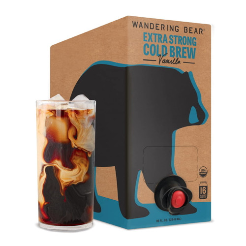 Wandering Bear Extra Strong Organic Cold Brew Coffee On Tap, Vanilla, 96 Fl Oz - Smooth, Unsweetened, Shelf-stable, And Ready To Drink Cold Brew