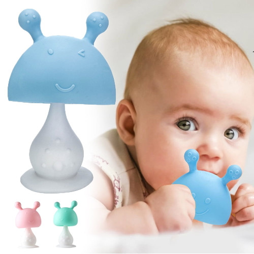 Mightlink Candy Color Mushroom Silicone Baby Teething Toy For 0-6month Infants, Baby Chew Toys For Sucking Needs, Hand Pacifier For Breast Feeding Babies, Car Seat Toy