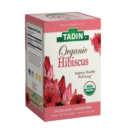 Tadin Organic Hibiscus Herbal Tea. Supports A Healthy Well-being. Weight Loss Aid. Caffeine Free Supplement. 20 Teabags