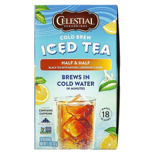 Celestial Seasonings, Cold Brew Iced Tea, Half & Half Black Tea With Natural Lemonade, 18 Tea Bags, 1.1 Oz