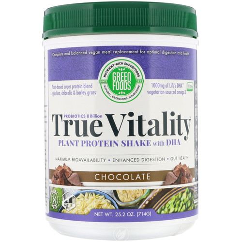 (4 Pack) Green Foods Corporation True Vitality Plant Protein Shake With Dha-chocolate 25.2 Ounce