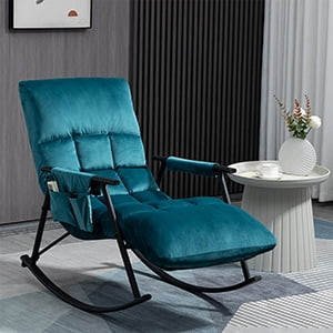 Newnno Velvet Accent Folding Rocking Recliner Chair Nursery With Side Pocket Adjustable High Back & Foot Rest(teal)