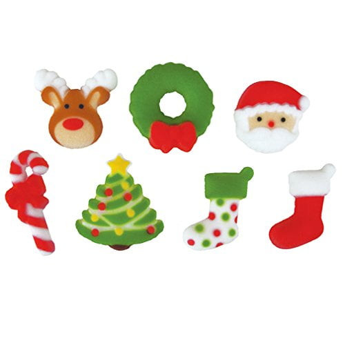 Deluxe Holly Jolly Christmas Sugar Decorations Toppers Party Favors Cookie Cupcake Cake 12 Count