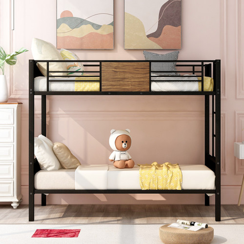 Twin Over Twin Size Bunk Bed, Metal Steel Bunk Bed Frame With Ladder And Safety Guard Rail, Bed Frame With Under Bed Storage Easy Assembly, No Box Spring Needed Suitable For Adults Boys Girls