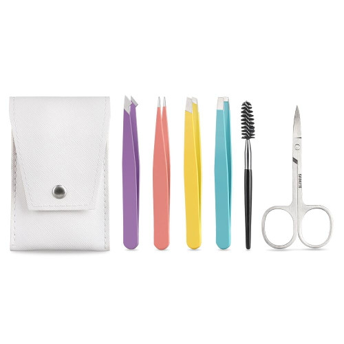 Fgy 6pcs Eyebrow Tweezers Set With Precision Tweezers Curved Scissors Eyelash Brush