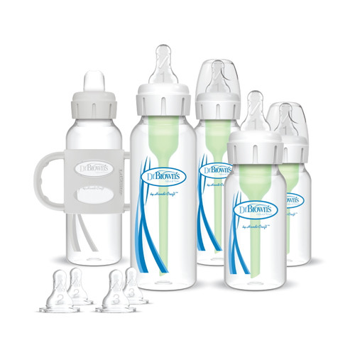 Dr. Brown's Options+ Anti-colic First Year Gift Set, 8oz And 4 Oz Baby & Sippy Bottles With Silicone Handle And Level 2 & 3 Nipples