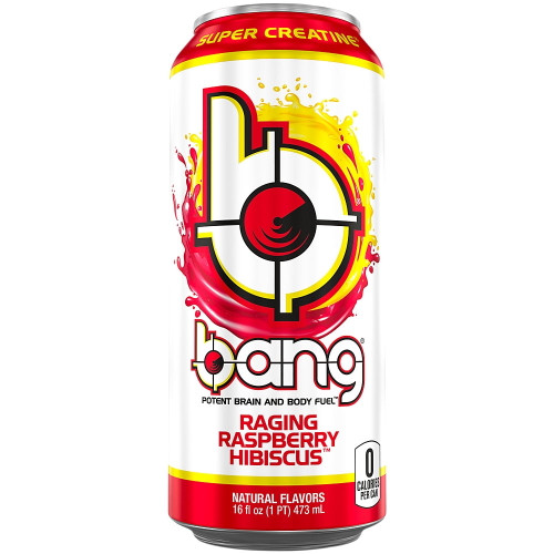 Bang Raging Raspberry Hibiscus Energy Drink, 0 Calories, Sugar Free With Super Creatine, 16 Fl Oz (pack Of 12)