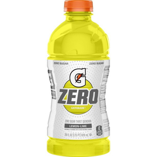 Gatorade Zero Lemon Lime Thirst Quencher Sport Drink, 28 Oz Bottle, Quantity Of 15