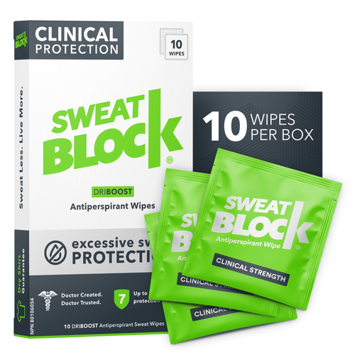 Sweatblock Clinical Protection Driboost Antiperspirant Wipes, 10ct Box