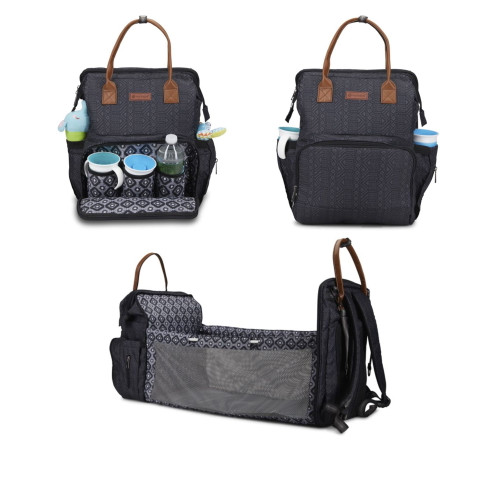 Monbebe Bolt Diaper Bag Backpack With Bassinet Changing Station, Urban Boho