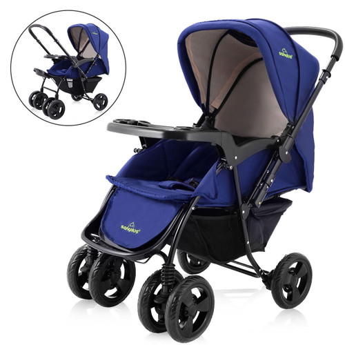 Two Way Foldable Baby Kids Travel Stroller Newborn Infant Pushchair Buggy Blue