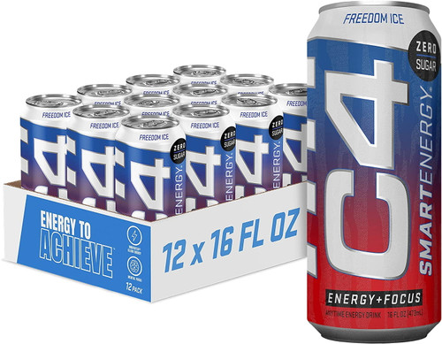C4 Smart Energy Drink - Sugar Free Performance Fuel & Nootropic Brain Booster With No Artificial Colors Or Dyes | Freedom Ice 16 Oz - 12 Pack