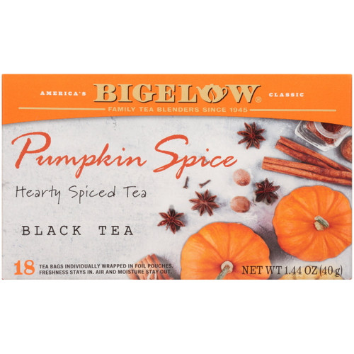 Bigelow Pumpkin Spice, Black Tea Bags, 18 Count