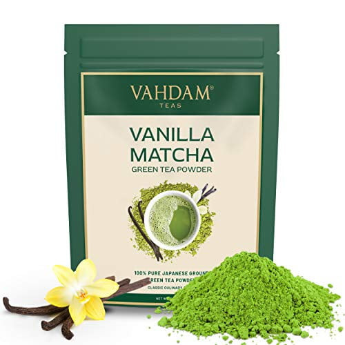 Vahdam, Vanilla + Matcha Green Tea Powder - Brew Delicious Vanilla Matcha Latte | Powerful Superfoods Blend | Japanese Matcha Powder With 100% Natural Vanilla | 137x Anti-oxidants, 1.76oz (2