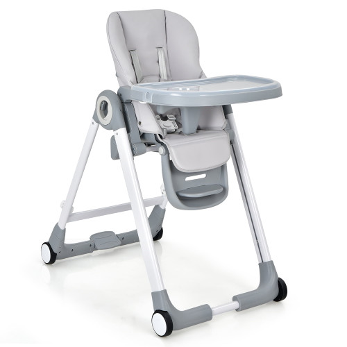Baby Folding Convertible High Chair W/wheel Tray Adjustable Height Recline Grey