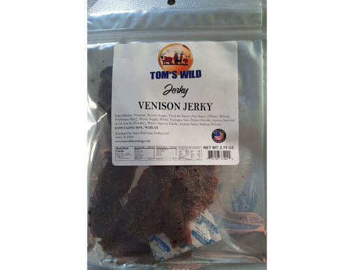 Venison Gourmet Jerky, 100% Farmed Raised Deer Jerky. 2.75 Oz. Tender & Moist. Free Shipping Over $35.00 By Tom's Wild Game Products.