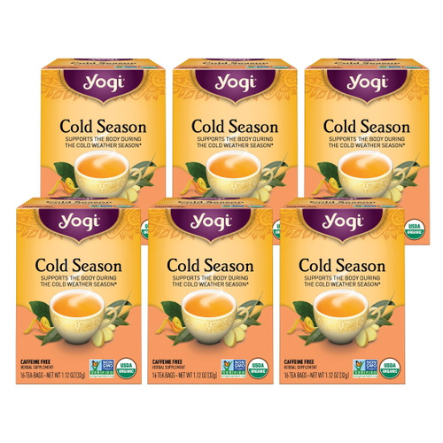 Yogi Tea Cold Season, Caffeine-free Organic Herbal Tea, Wellness Tea Bags, 6 Boxes Of 16