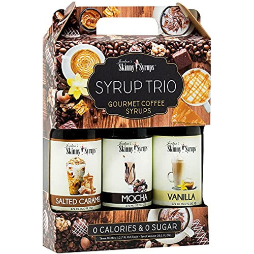Jordans Skinny Mixes Classic Coffee Syrup Trio Sugar Free Salted Caramel, Vanilla, Mocha, 12.7 Fl Oz, Pack Of 3