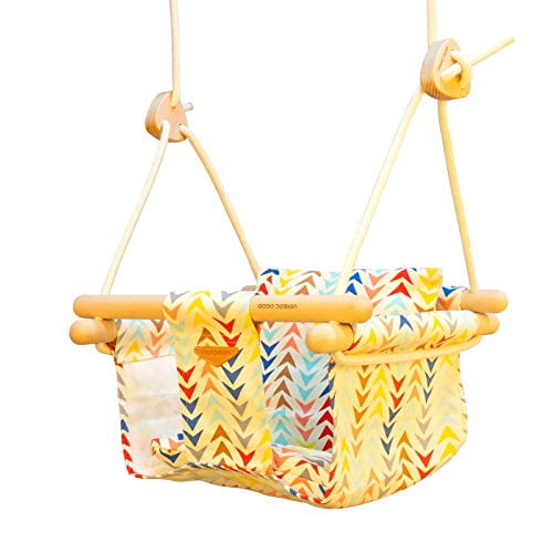 Baby Canvas Hanging Swing, Portable Baby Swing Fabric Hanging Swing Seat Chair, Wooden Infant Swing, Stationary Indoor Outdoor Baby Hammock Swing For Toddler..