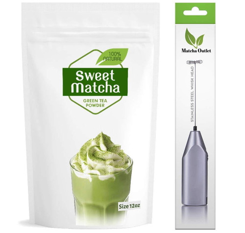 Sweet Matcha Latte Green Tea Powder Japanese Mix 12oz With Electric Milk Frother